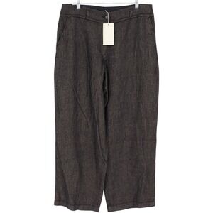 Poetry Women's Black Fawn Heavy Linen Wool Wide Leg Trousers Pants US 12 NWT